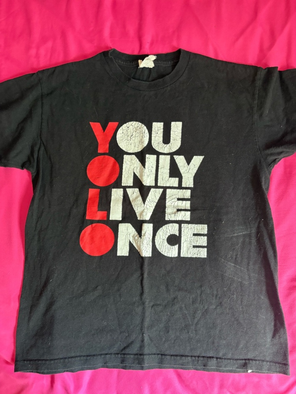 YOU ONLY LIVE ONCE Black Graphic Tee with Red & White Print